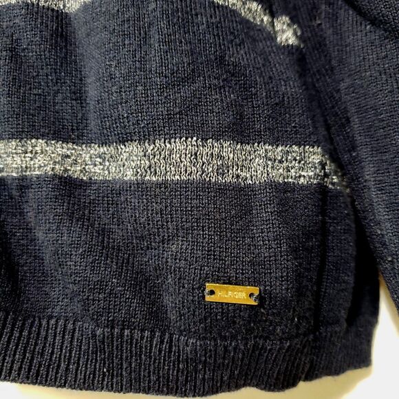 Tommy Hilfiger Women's Sweater Small Navy Blue Silver Stripe V Neck Wool Blend - Picture 8 of 10